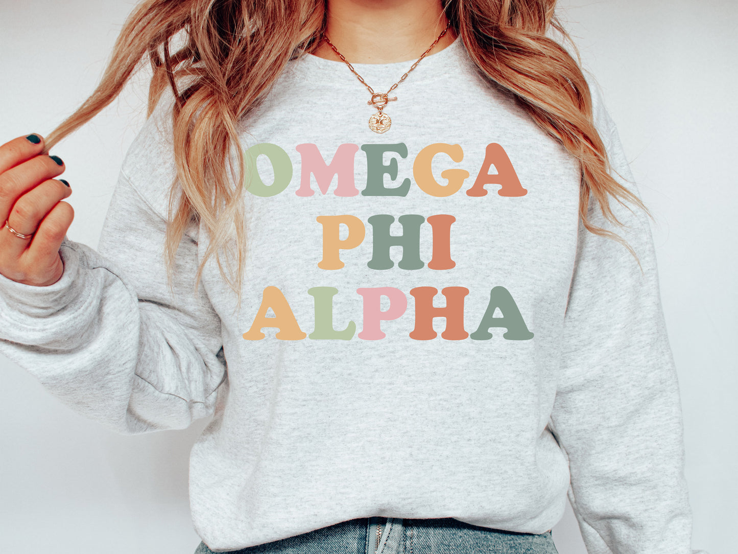Omega Phi Alpha Bright and Colorful Sorority Sweatshirt _ 3476g