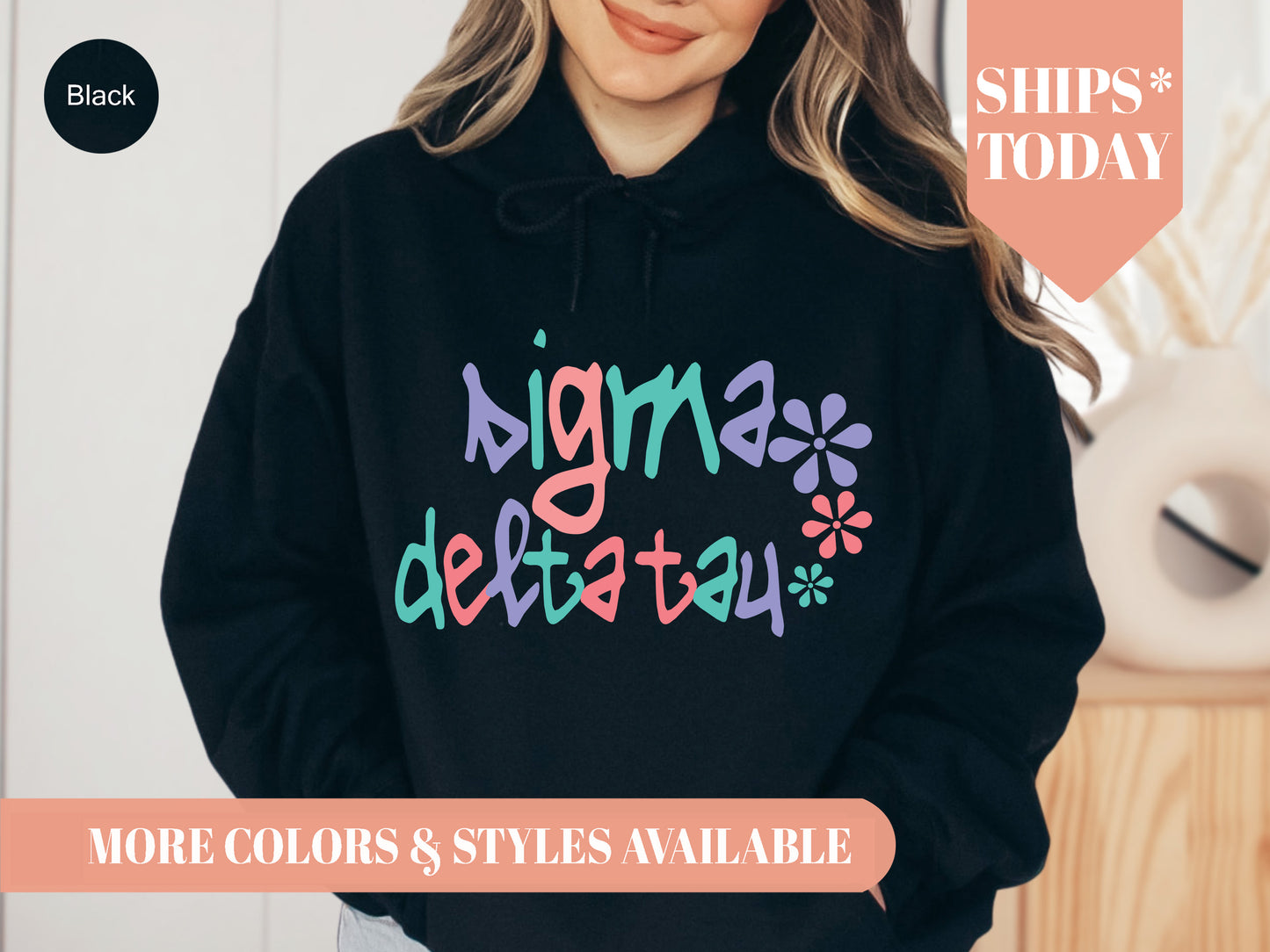 Sigma Delta Tau Colorful Floral Sorority Hoodie _ 2624g