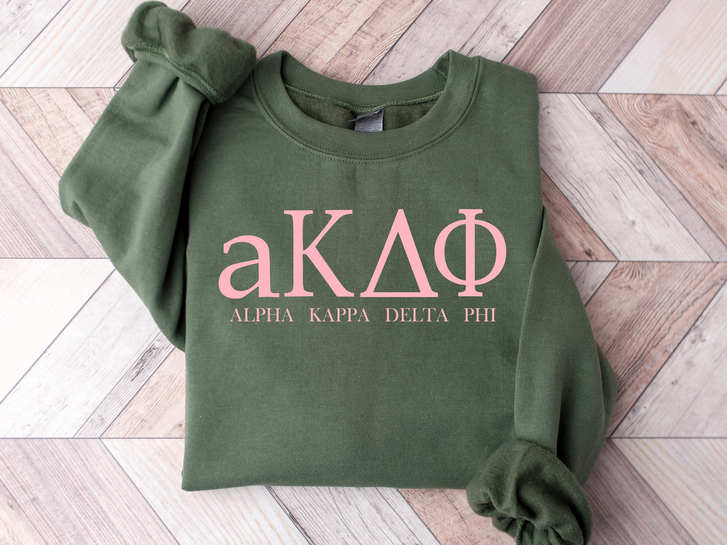 Alpha Kappa Delta Phi Pink Letter Sorority Sweatshirt _ 3482g