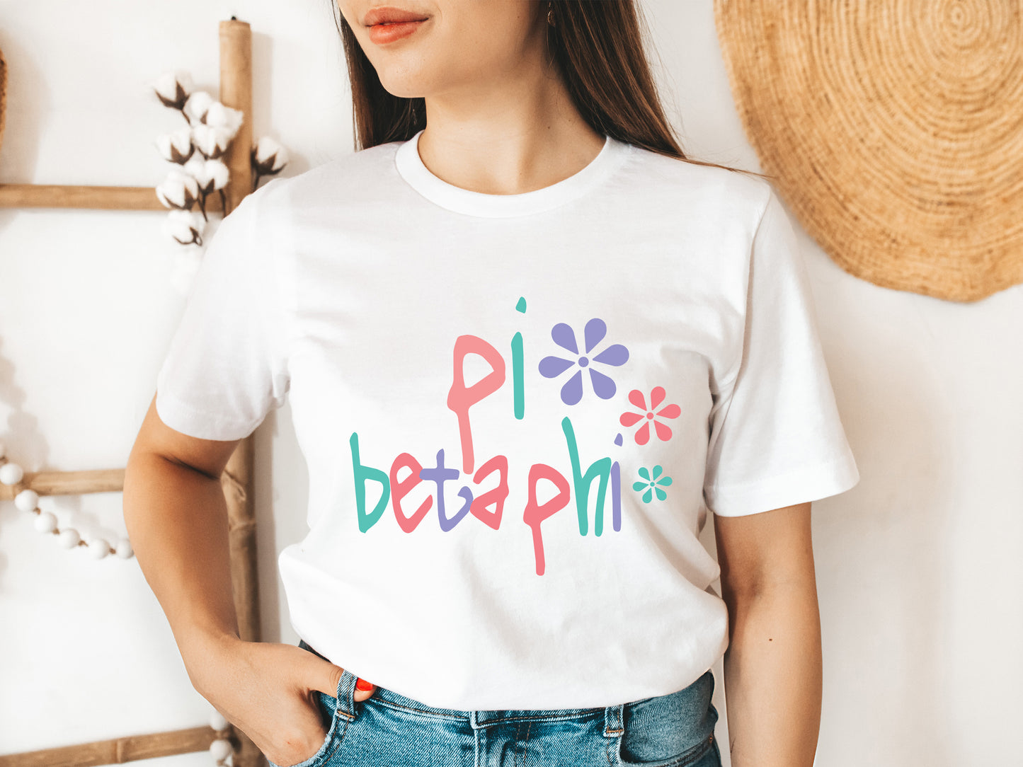 Pi Beta Phi Colorful Floral Sorority T-shirt _ 2623g