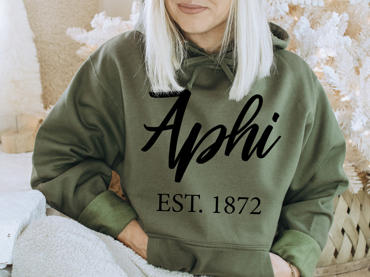 Alpha Phi Black Flowy Sorority Hoodie _ 82g