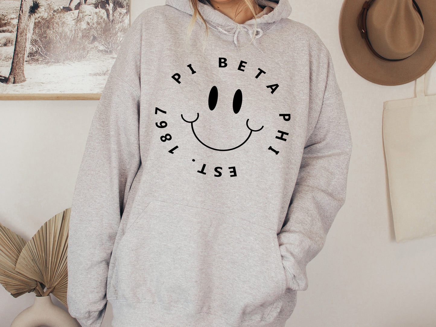 Pi Beta Phi Smiley Face Halo Sorority Hoodie _ 2519g