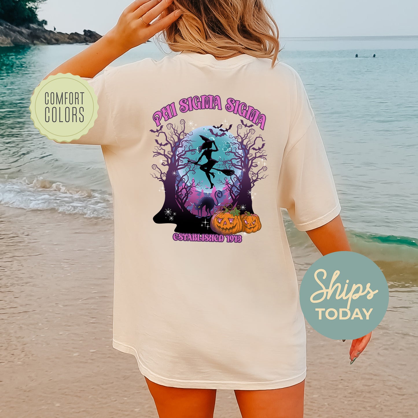 Phi Sigma Sigma Halloween Witch Comfort Colors Sorority T-shirt _ 36245g