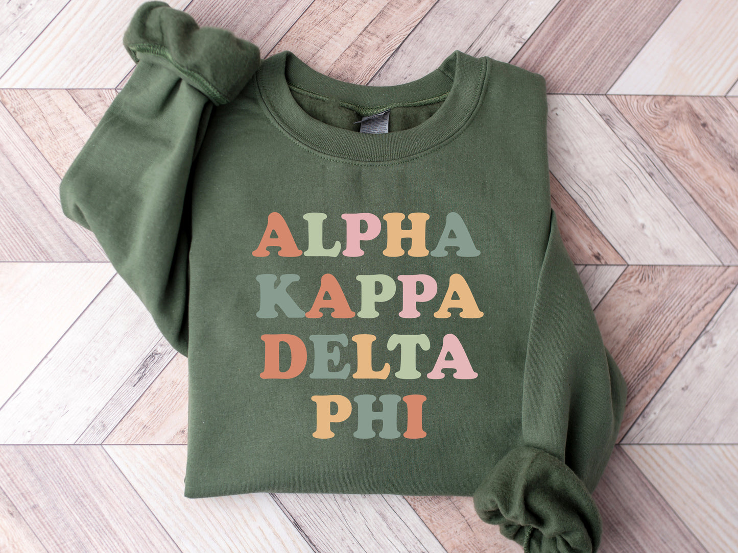 Alpha Kappa Delta Phi Bright and Colorful Sorority Sweatshirt _ 3467g