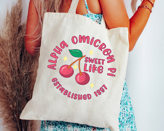 Alpha Omicron Pi Sweet Like Cherry Sorority Tote Bag _ 34312g