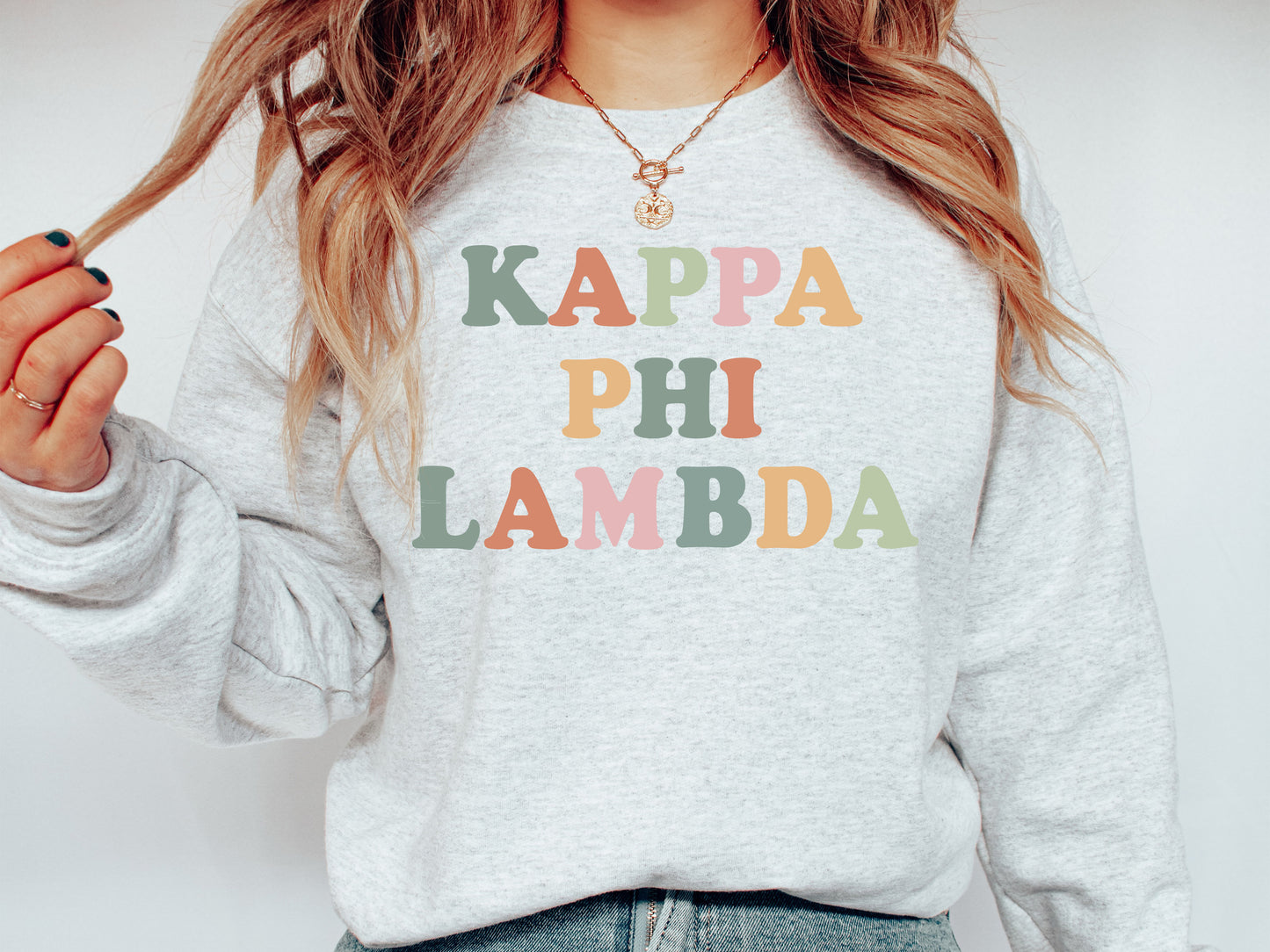 Kappa Phi Lambda Bright and Colorful Sorority Sweatshirt _ 3474g