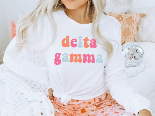 Delta Gamma Vividly Vibrant Sorority Long Sleeve T-shirt _ 3160g