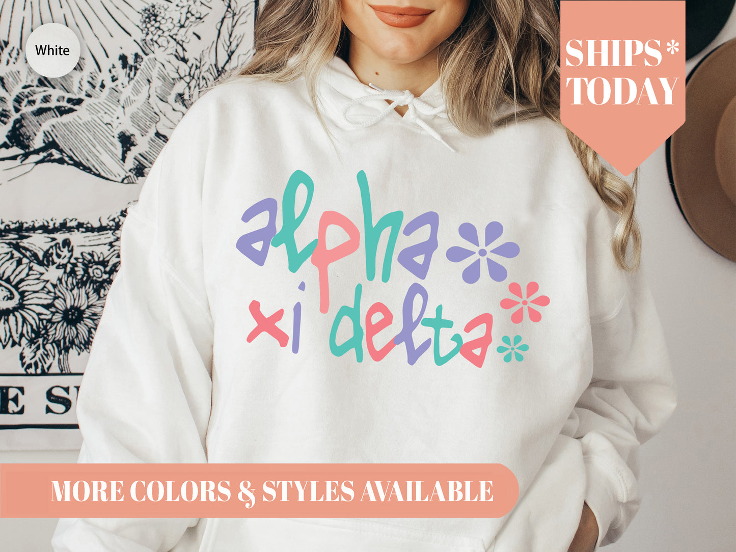 Alpha Xi Delta Colorful Floral Sorority Hoodie _ 2611g