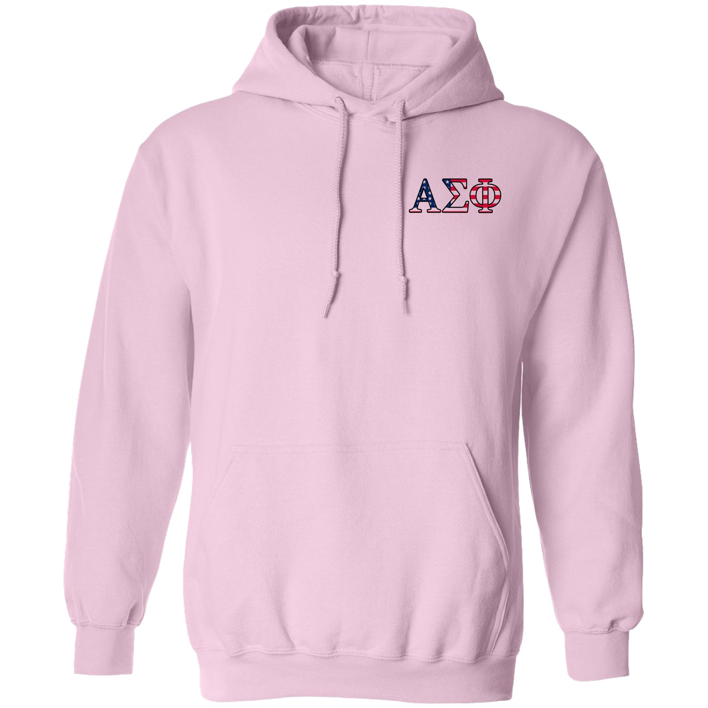 a pink hoodie with the american flag on it