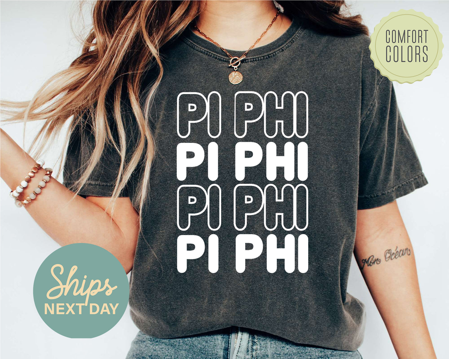 Pi Beta Phi Bold Bubble Letter Comfort Colors Sorority T-shirt _ 2232g