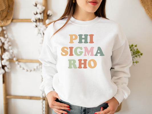 Phi Sigma Rho Bright and Colorful Sorority Sweatshirt _ 3477g