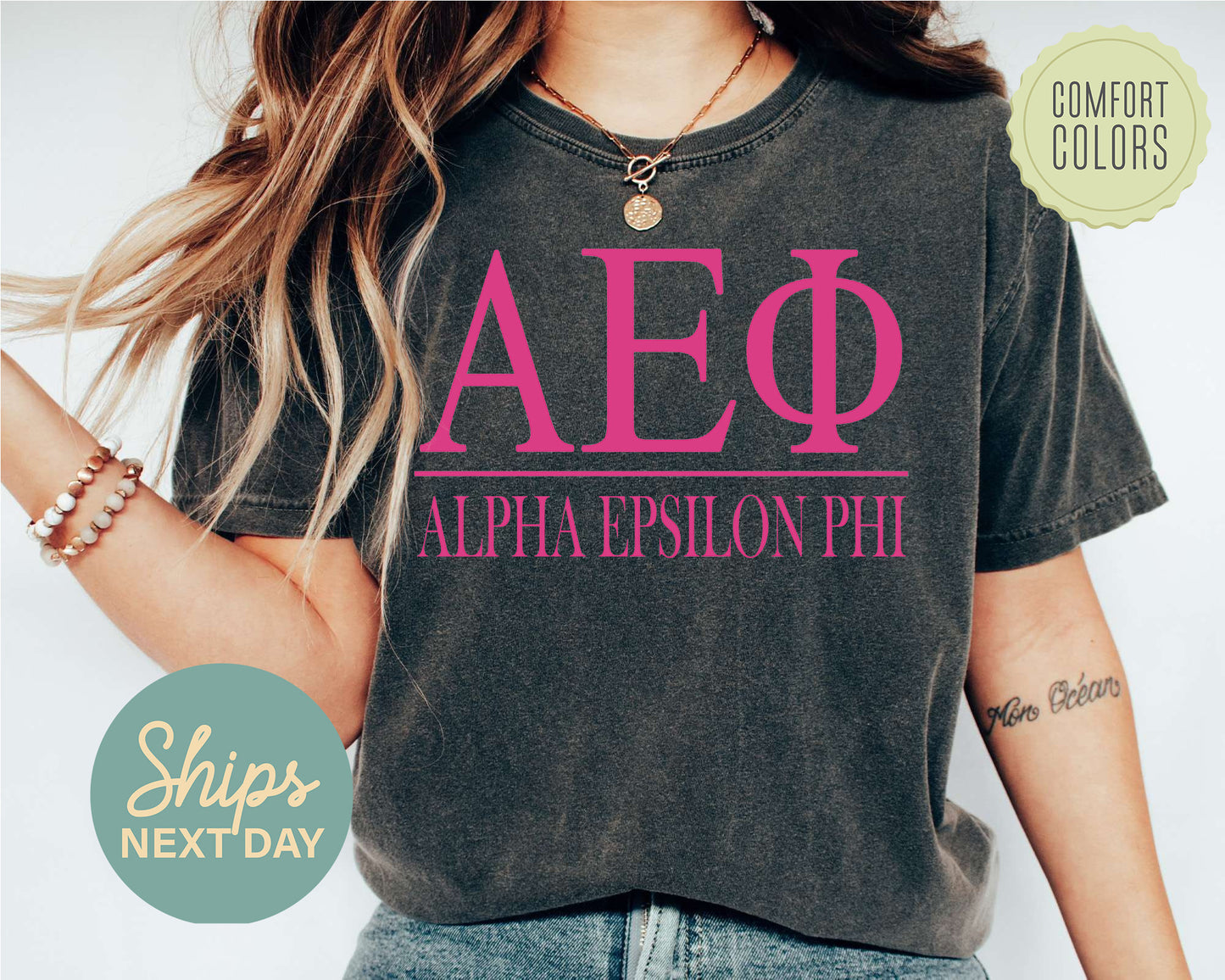 Alpha Epsilon Phi Loud Letters Comfort Colors Sorority T-shirt _ 468g