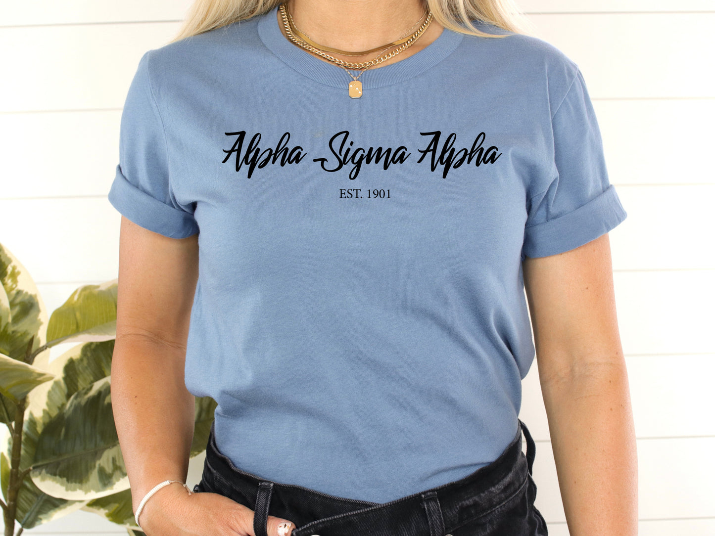 Alpha Sigma Alpha Black Flowy Sorority T-shirt _ 83g