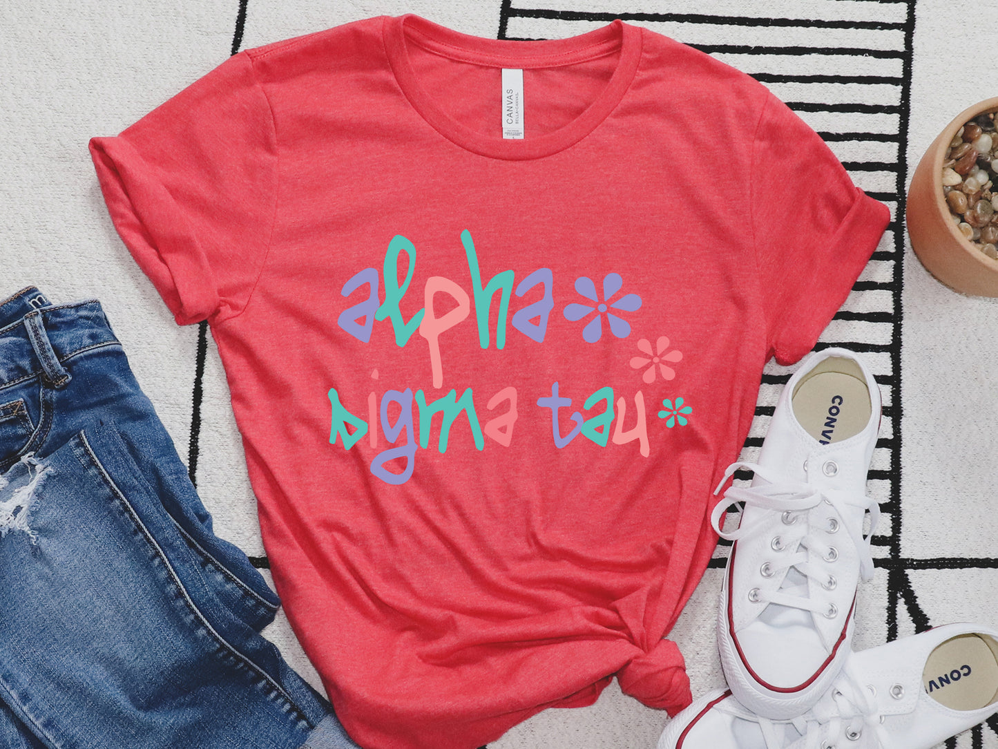 Alpha Sigma Tau Colorful Floral Sorority T-shirt _ 2610g