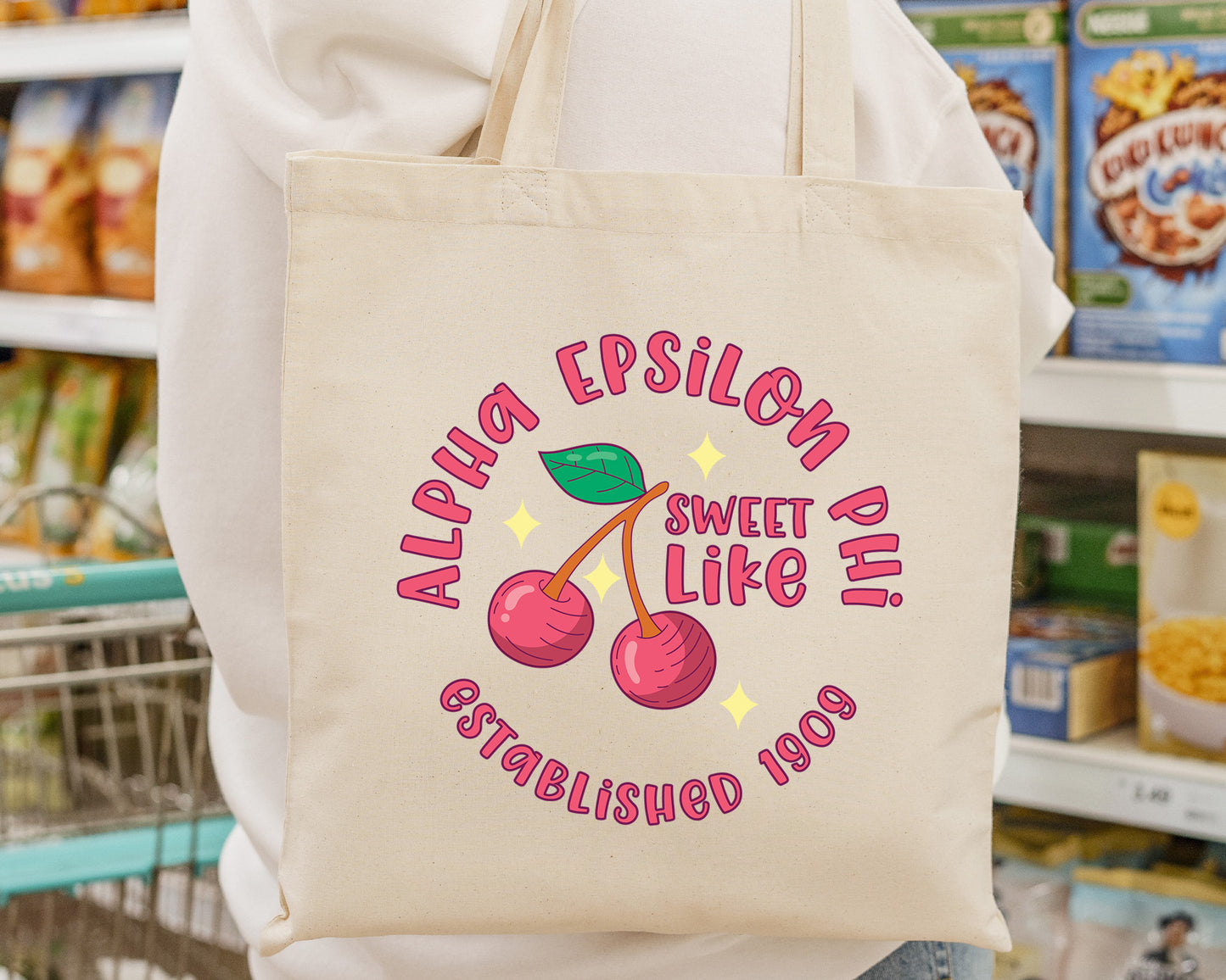 Alpha Epsilon Phi Sweet Like Cherry Sorority Tote Bag_ 34310g