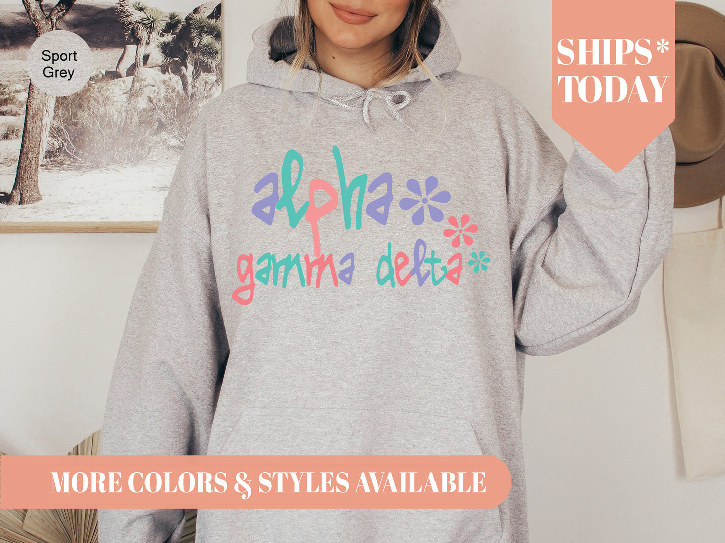 Alpha Gamma Delta Colorful Floral Sorority Hoodie _ 2606g