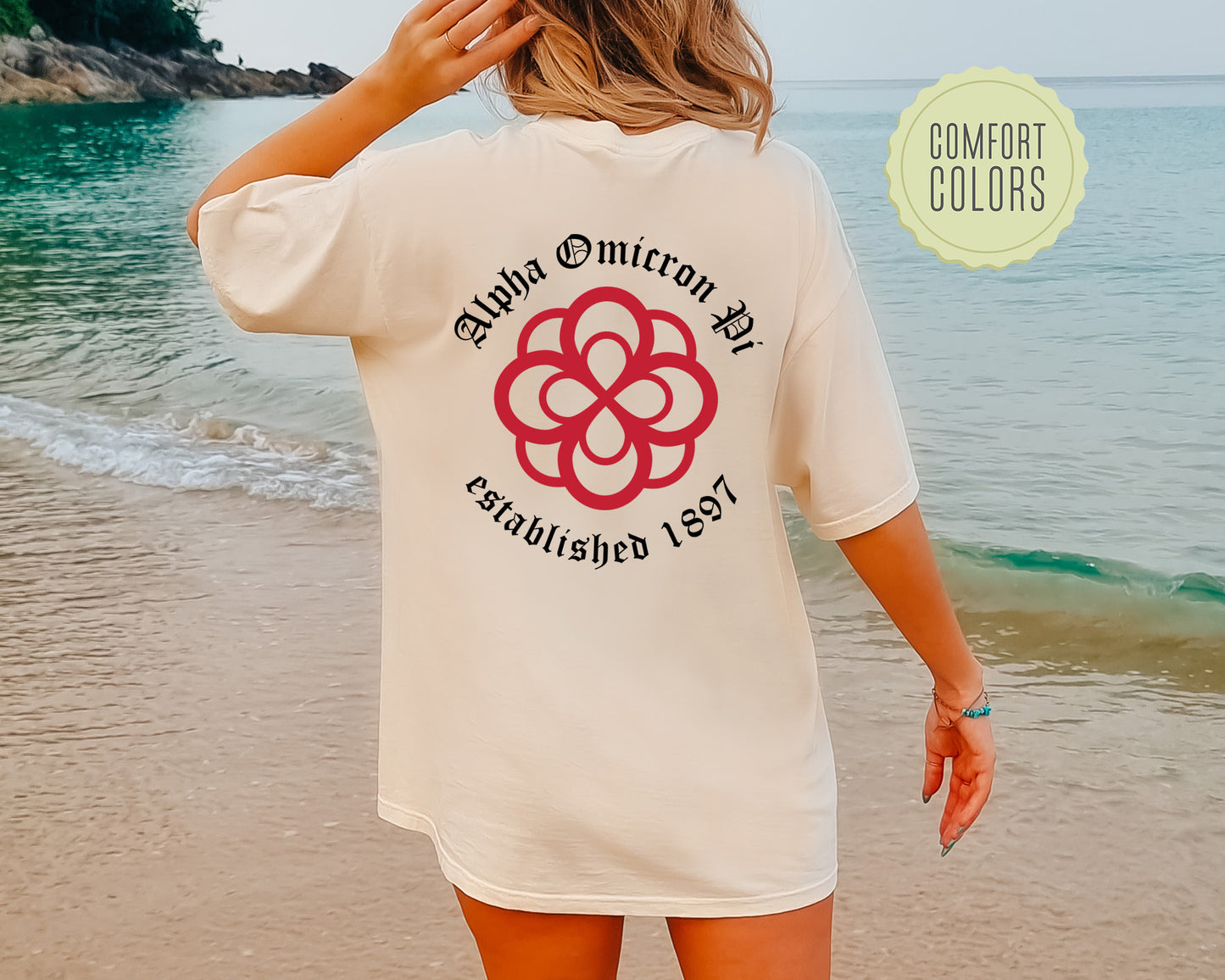Alpha Omicron Pi Old English Crest Comfort Colors Sorority T-shirtt _ 32924g