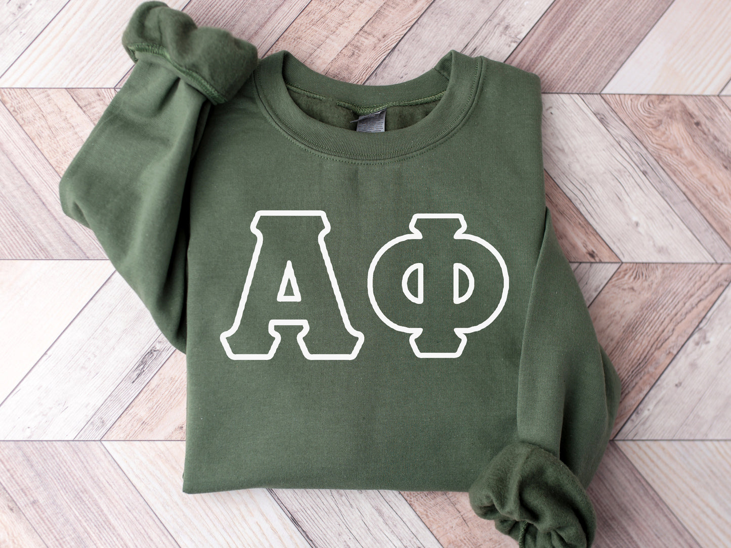 Alpha Phi White Letter Outline Sorority Sweatshirt _ 30796g