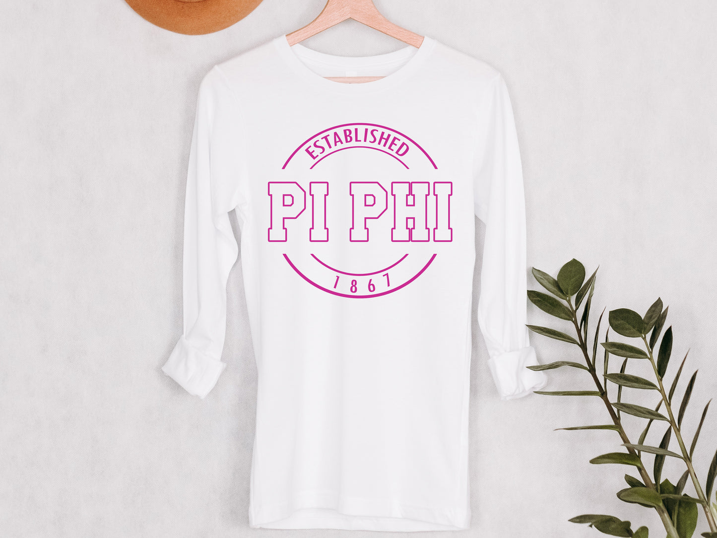 Pi Beta Phi Pink Stamp Sorority Long Sleeve T-shirt _ 71g