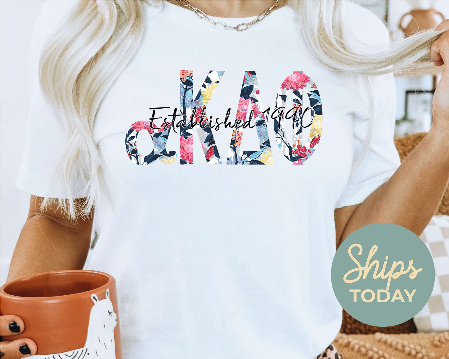 Alpha Kappa Delta Phi Floral Block Sorority T-shirt _ 3511g