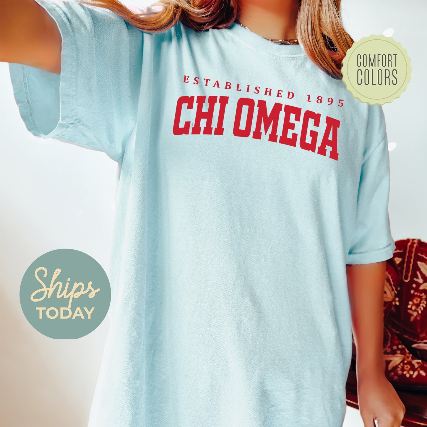 Chi Omega Bold Letters Comfort Colors Sorority T-shirt _ 35129g