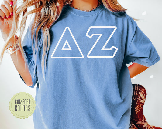 Delta Zeta White Letter Outline Comfort Colors Sorority T-shirt _ 30804g