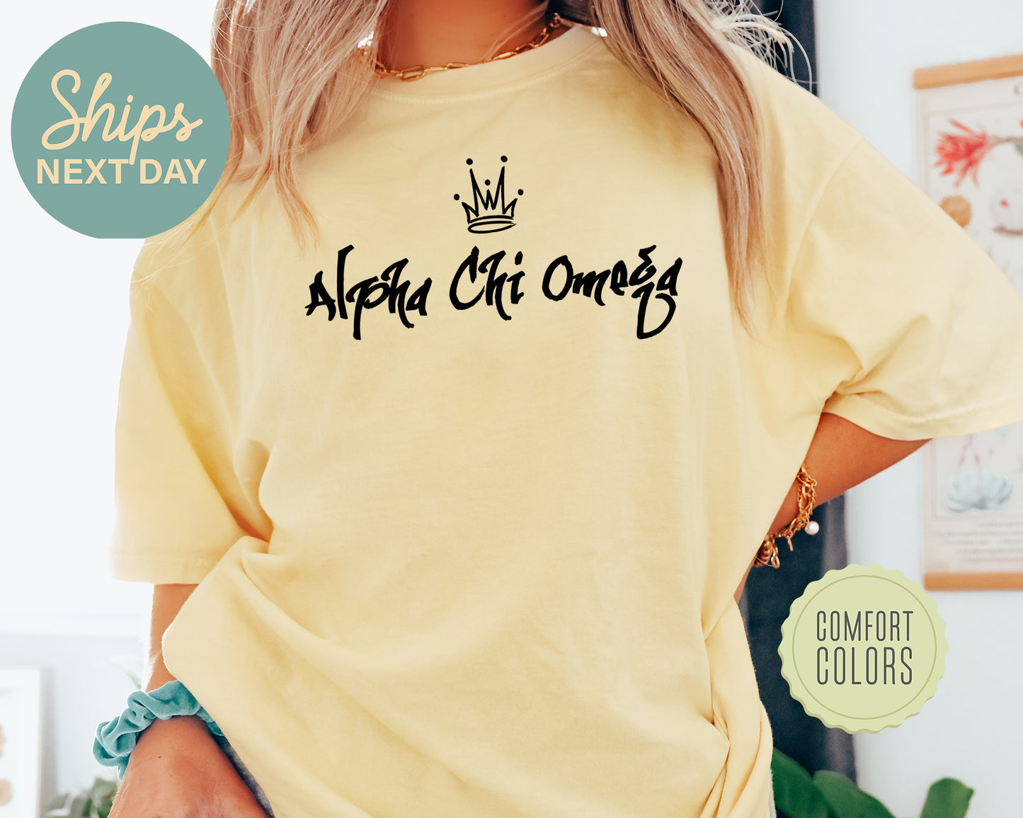 Alpha Chi Omega Queen Comfort Colors Sorority T-shirt _ 2447g