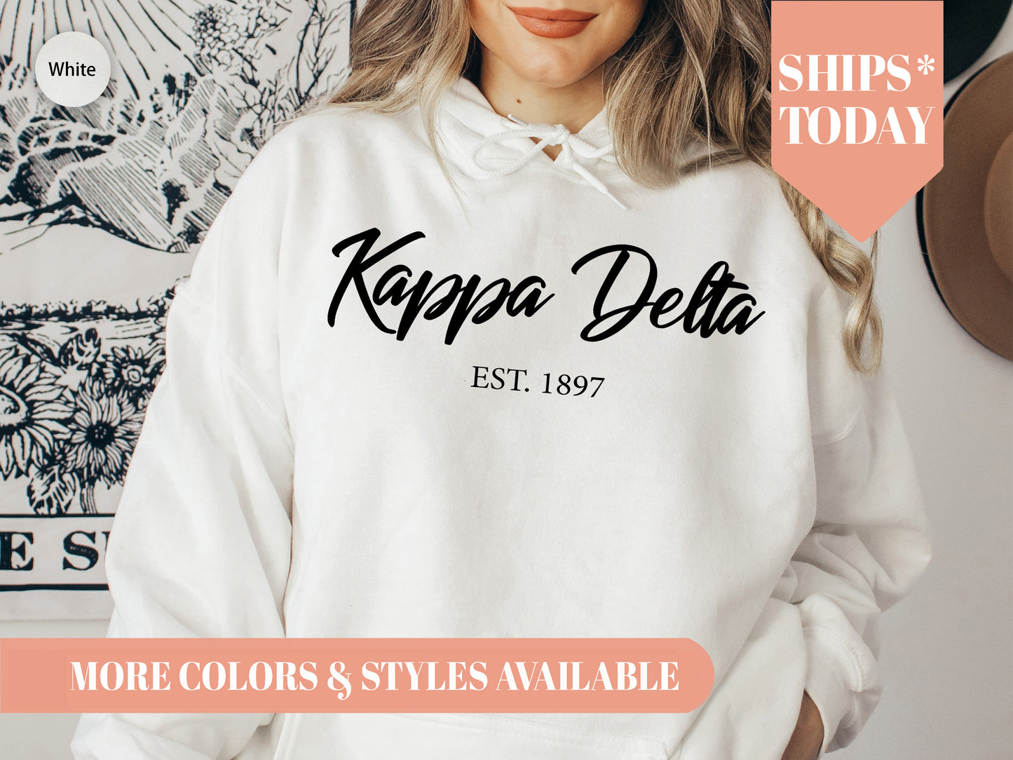 Kappa Delta Black Flowy Sorority Hoodie _ 93g