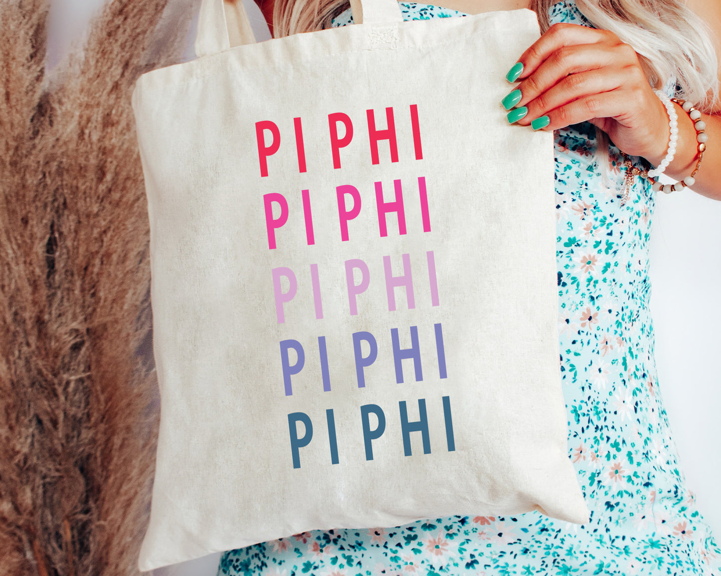 Pi Beta Phi Bright and Stacked Sorority Tote Bag _ 34405g