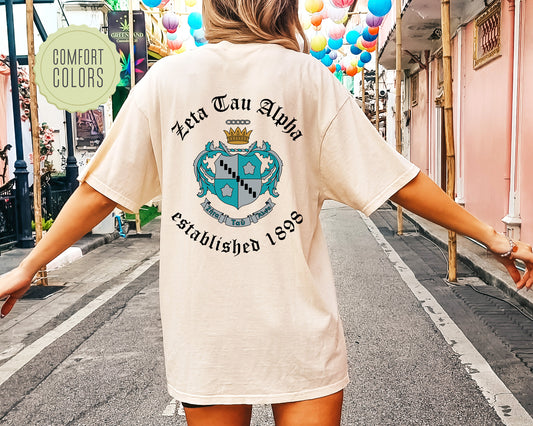 Zeta Tau Alpha Old English Crest Comfort Colors Sorority T-shirt _ 32945g