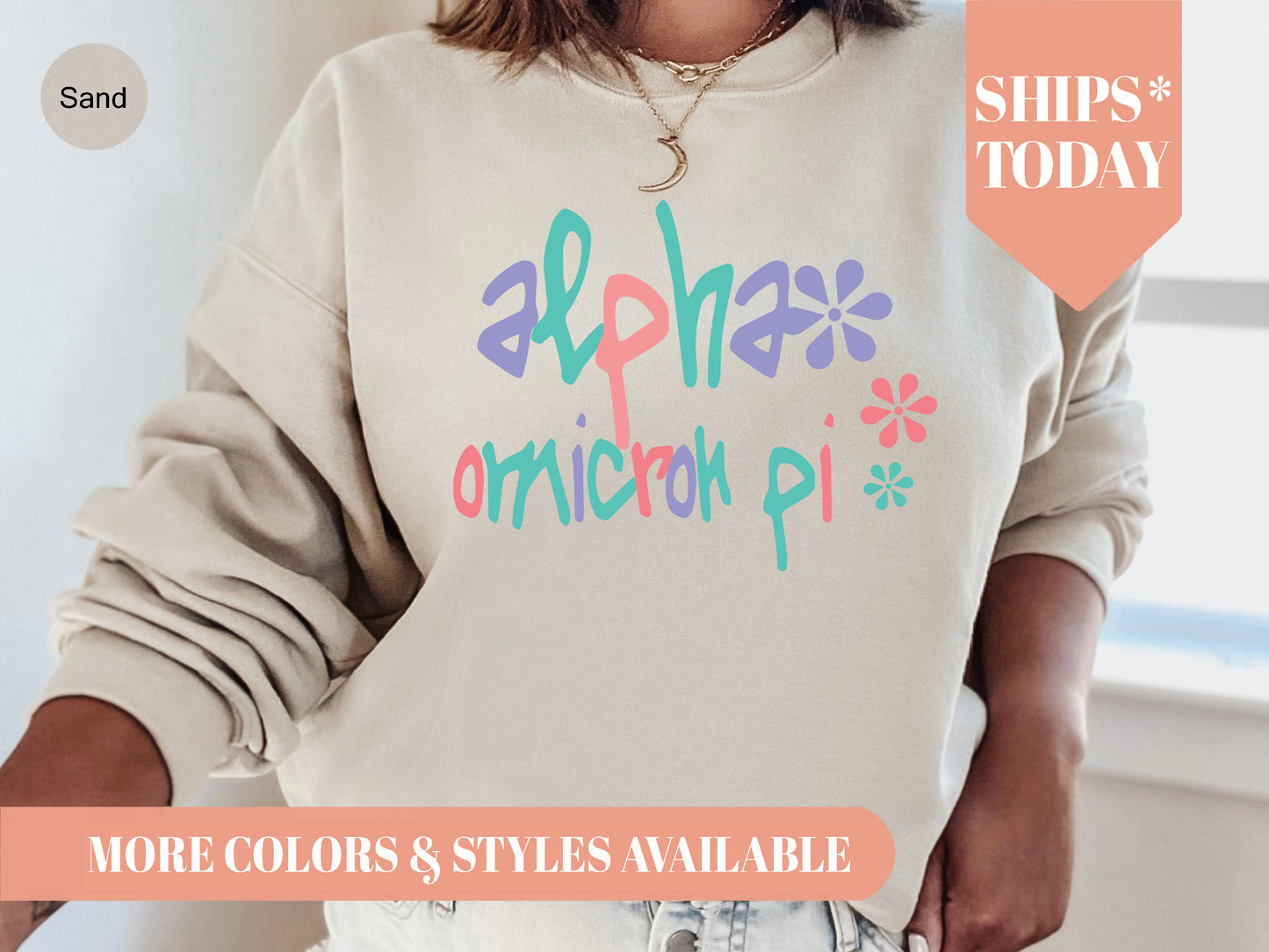 Alpha Omicron Pi Colorful Floral Sorority Sweatshirt _ 2607g