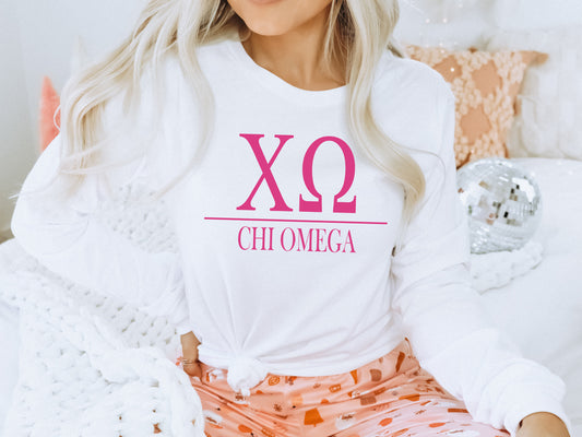 Chi Omega Loud Letters Sorority Long Sleeve T-shirt _ 475g