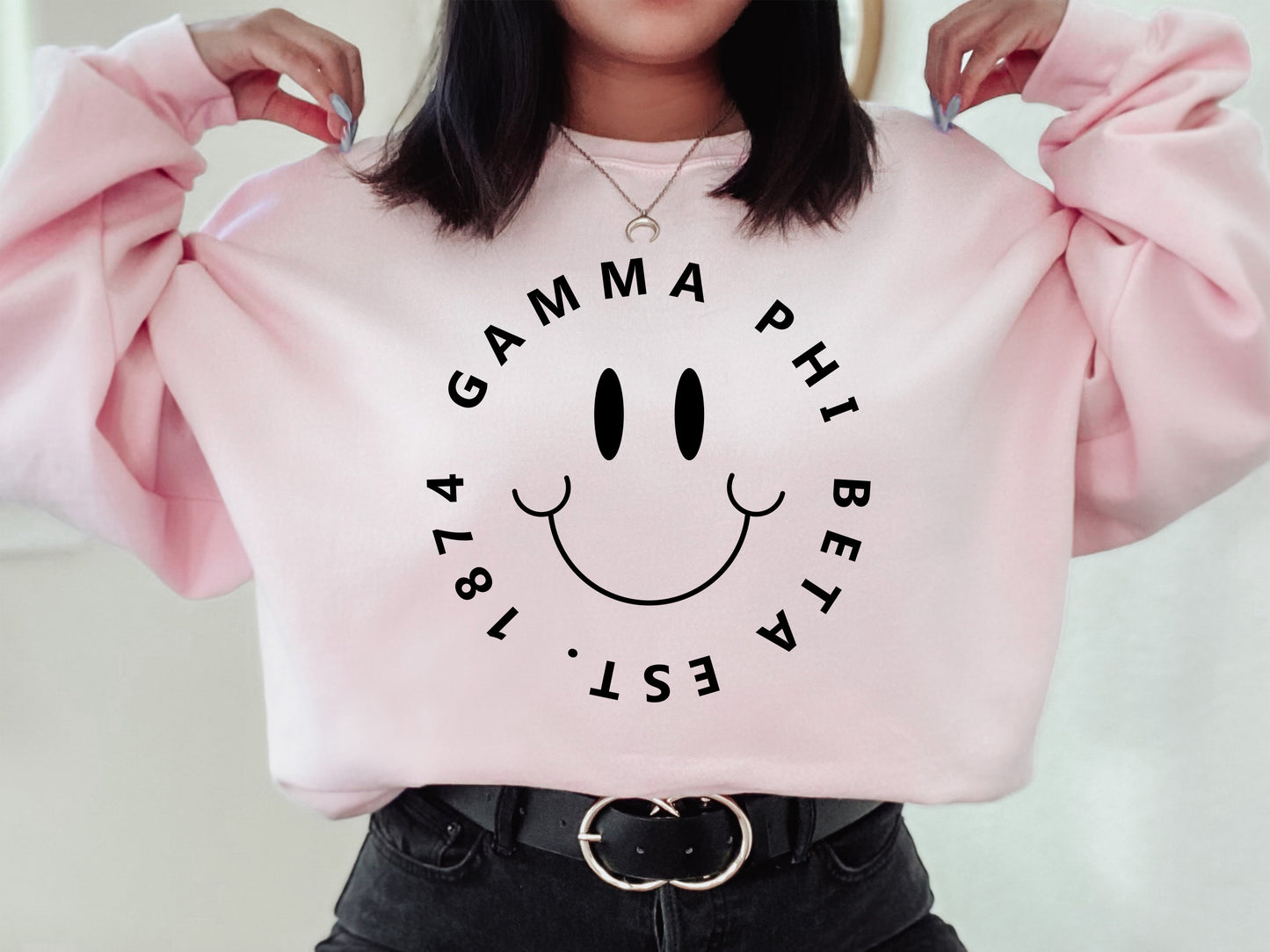 Gamma Phi Beta Smiley Face Halo Sorority Sweatshirt _ 2513g