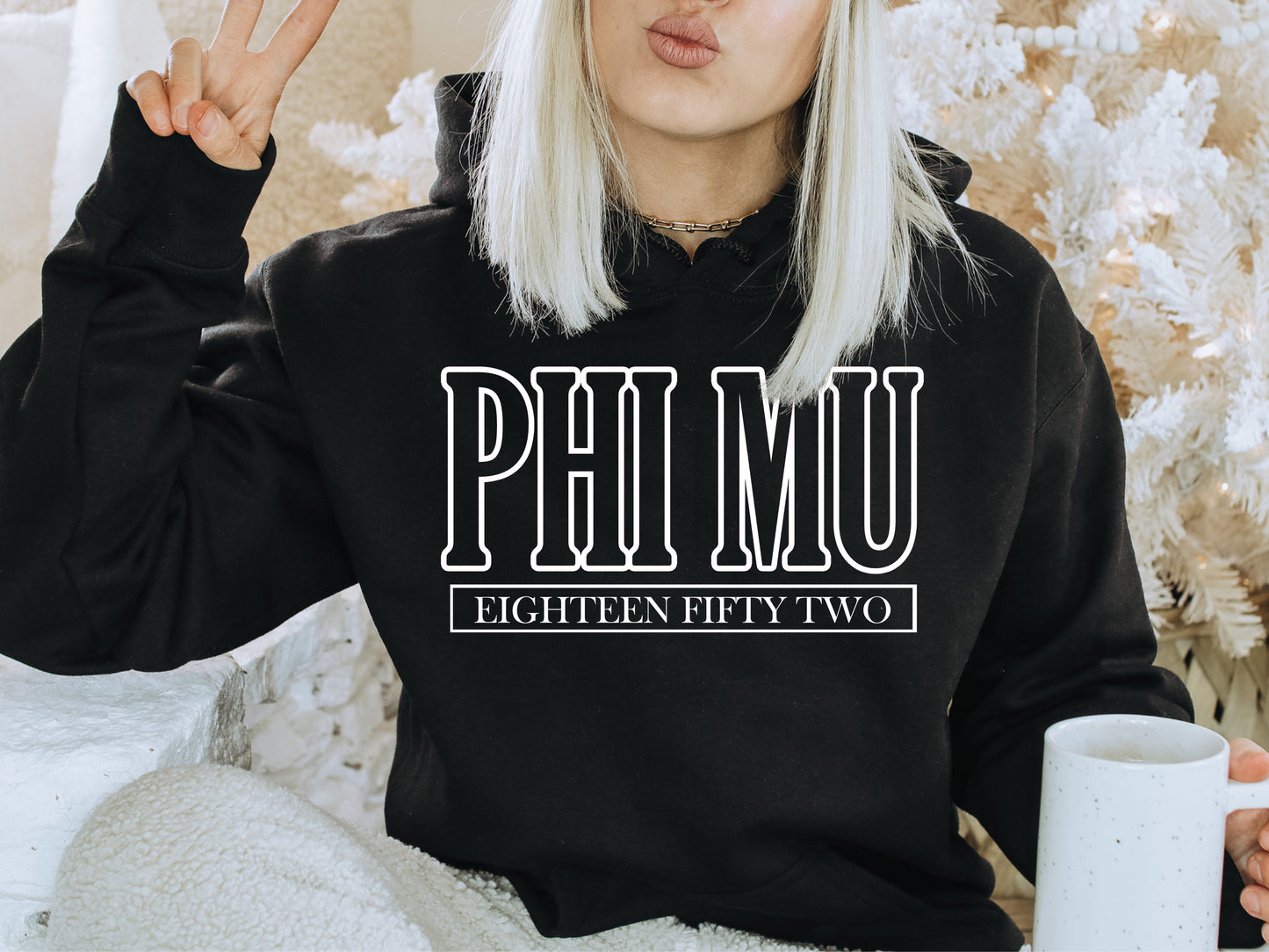 Phi Mu Stencil Stacked Sorority Hoodie _ 2152g