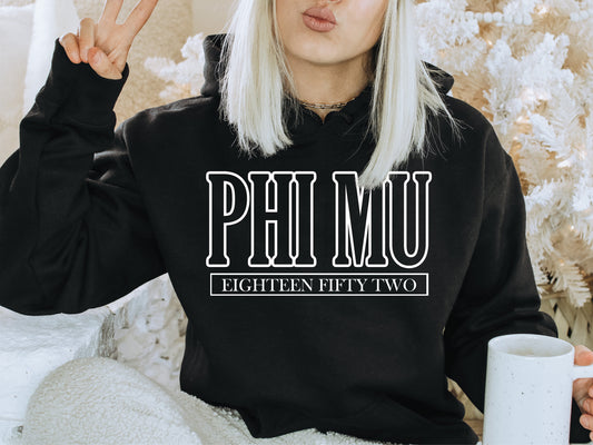 Phi Mu Stencil Stacked Sorority Hoodie _ 2152g