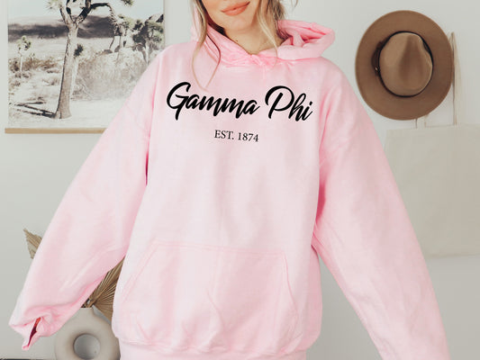 Gamma Phi Beta Black Flowy Sorority Hoodie _ 91g