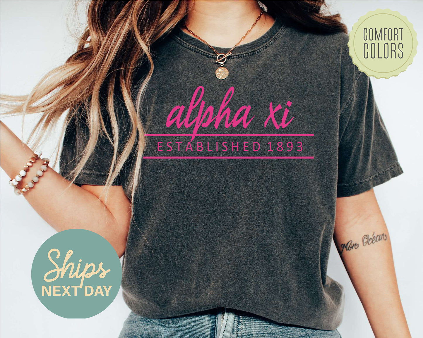 Alpha Xi Delta All Pink Comfort Colors Sorority T-shirt _ 760g