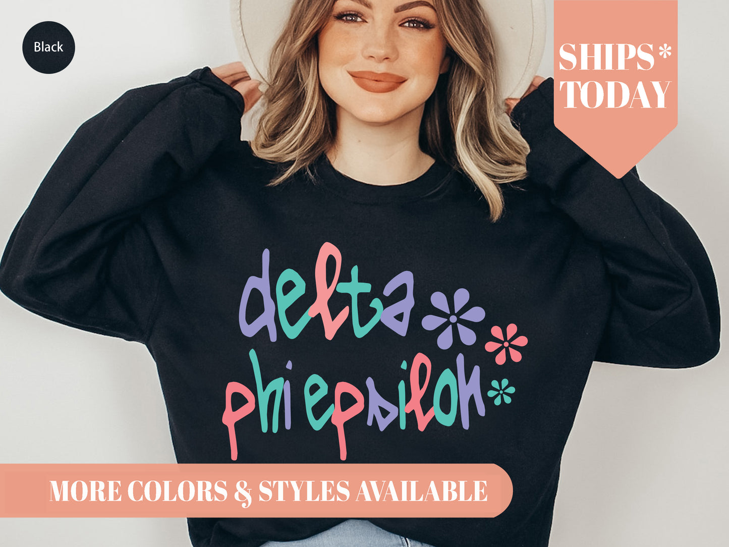 Delta Phi Epsilon Colorful Floral Sorority Sweatshirt _ 2615g
