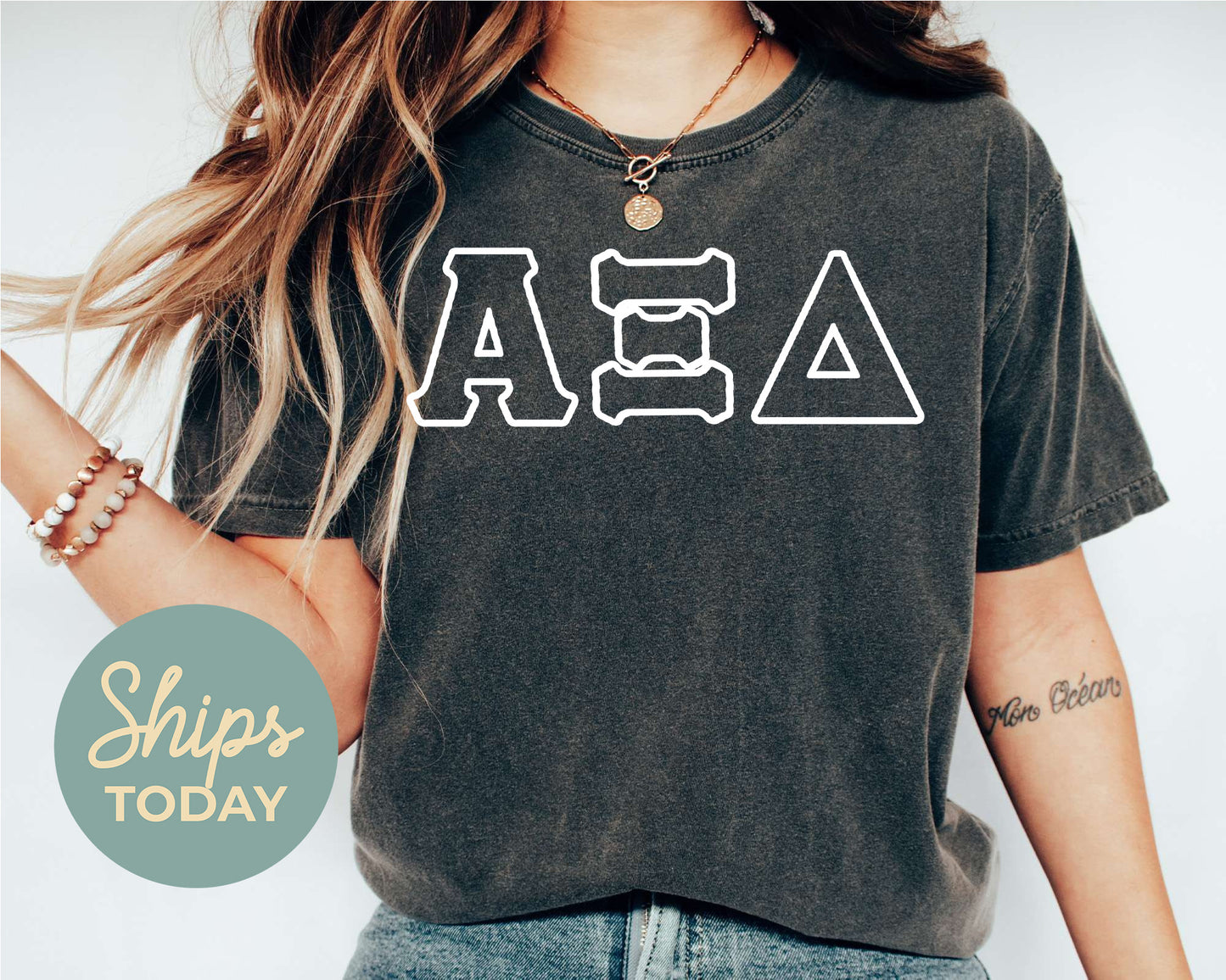 Alpha Xi Delta White Letter Outline Sorority T-shirt _ 30799g