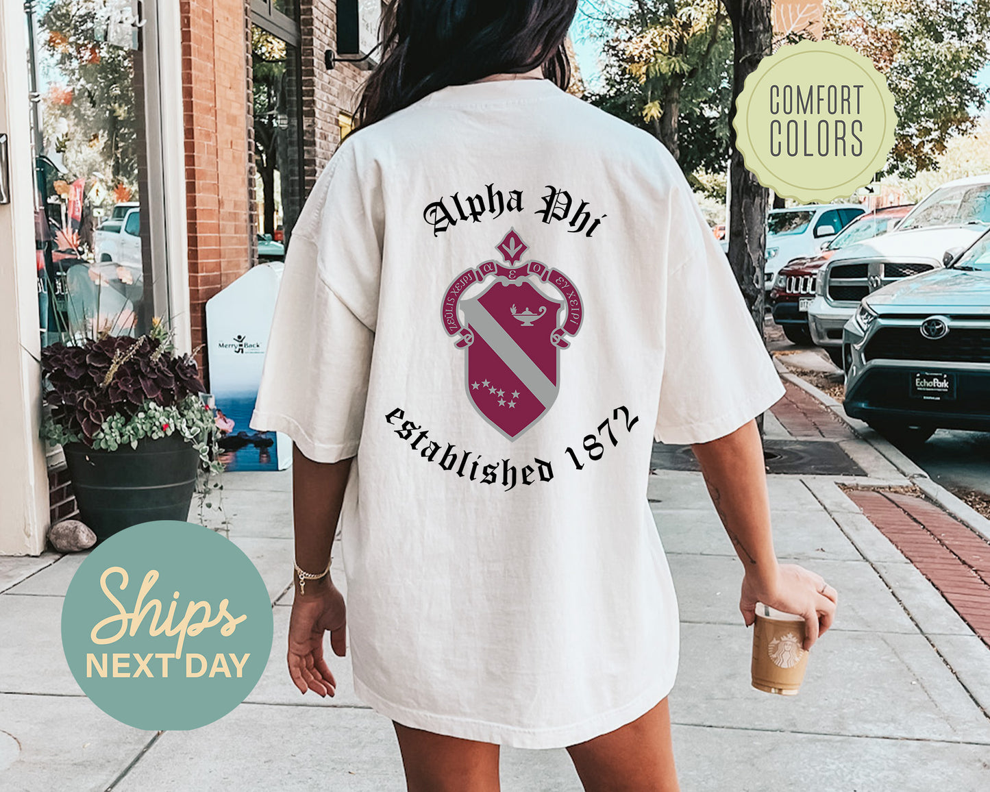 Alpha Phi Old English Crest Comfort Colors Sorority T-shirt _ 32925g