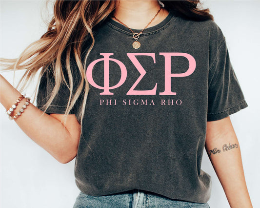 Phi Sigma Rho Pink Letter Sorority T-shirt _ 3490g