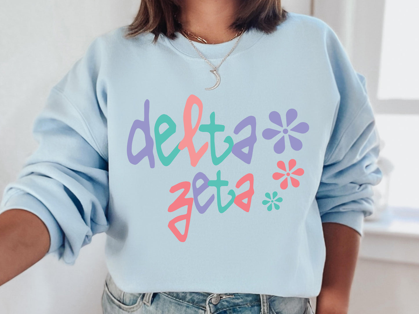 Delta Zeta Colorful Floral Sorority Sweatshirt _ 2616g