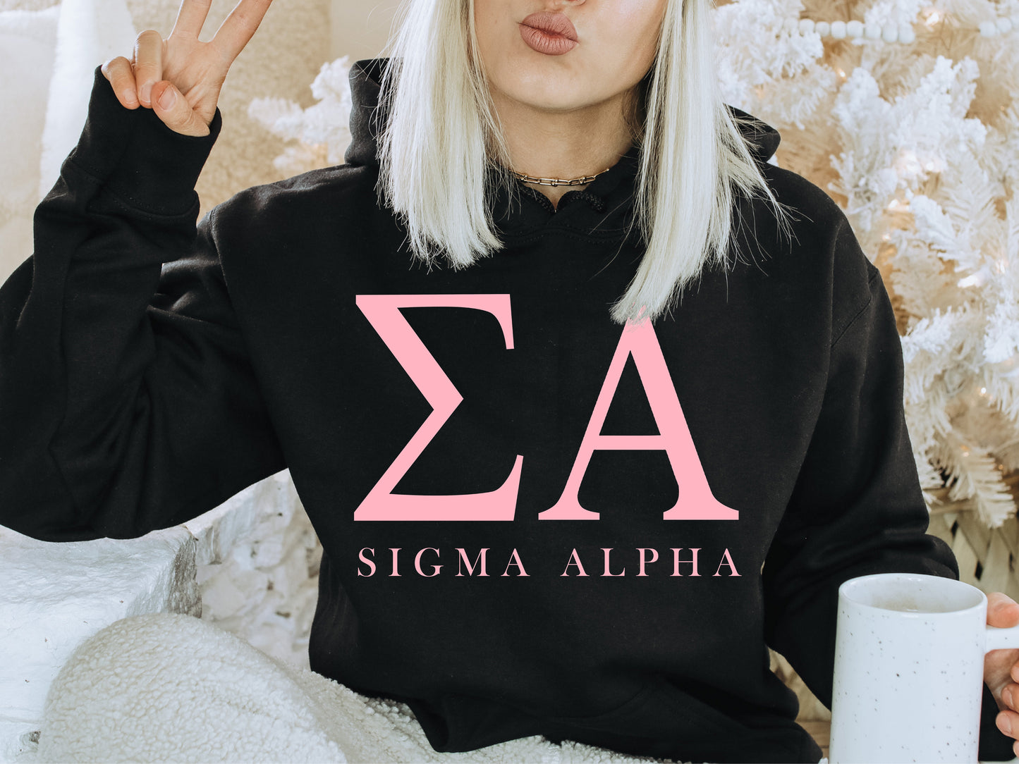 Sigma Alpha Pink Letter Sorority Hoodie _ 3491g