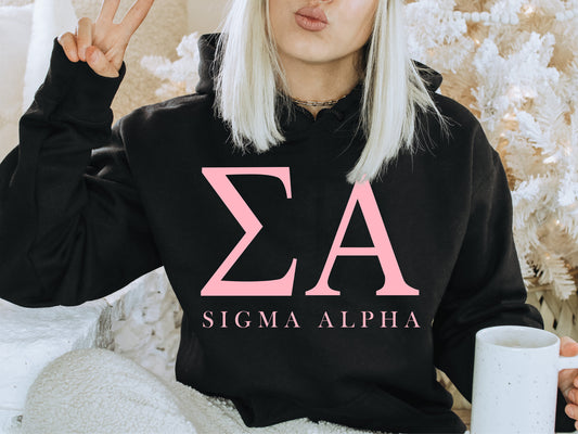 Sigma Alpha Pink Letter Sorority Hoodie _ 3491g