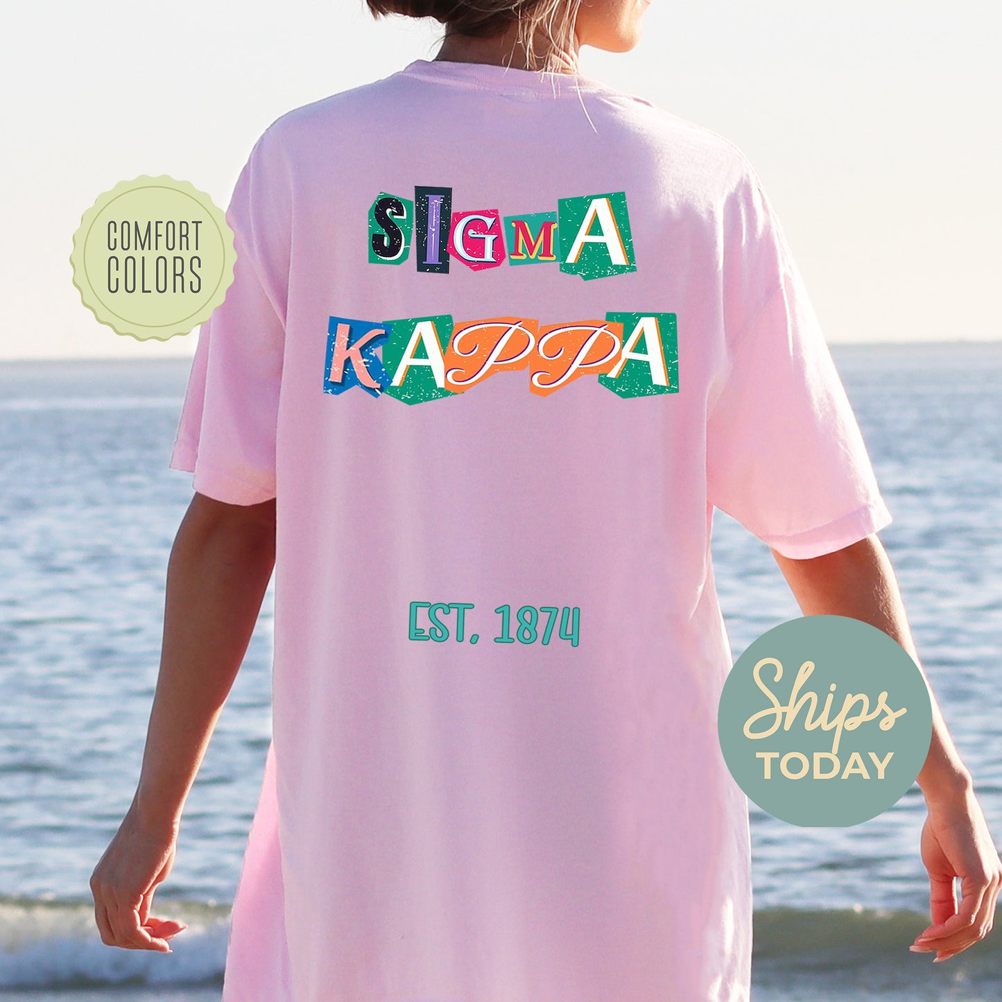 Sigma Kappa Letter Cuts Comfort Colors Sorority T-shirt _ 35908g