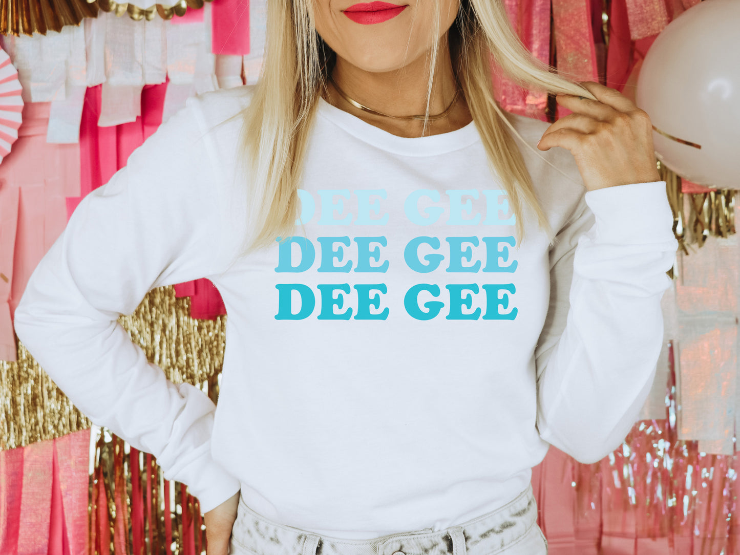 Delta Gamma Touch of Blue Sorority Long Sleeve T-shirt _ 2588g