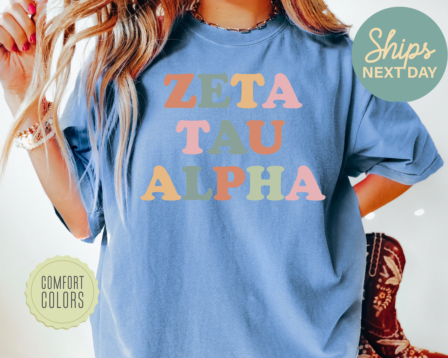 Zeta Tau Alpha Bright and Proud Comfort Colors Sorority T-shirt _ 439g