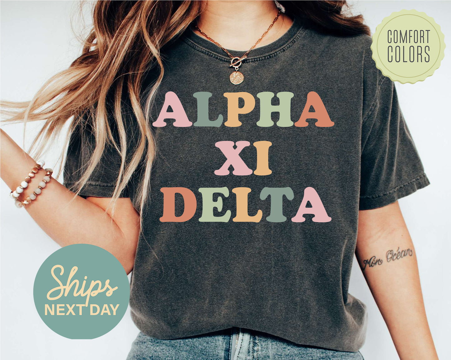 Alpha Xi Delta Bright and Proud Comfort Colors Sorority T-shirt _ 422g