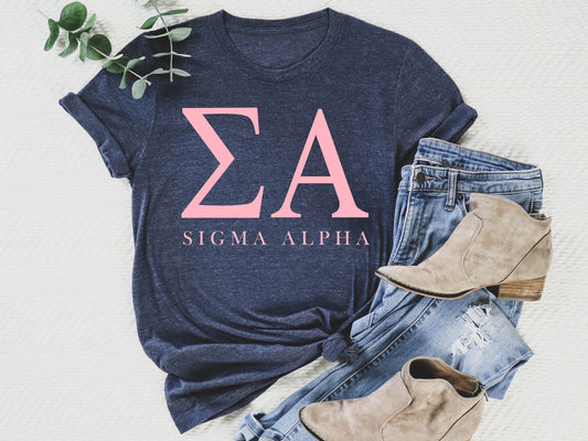 Sigma Alpha Pink Letter Sorority T-shirt _ 3491g