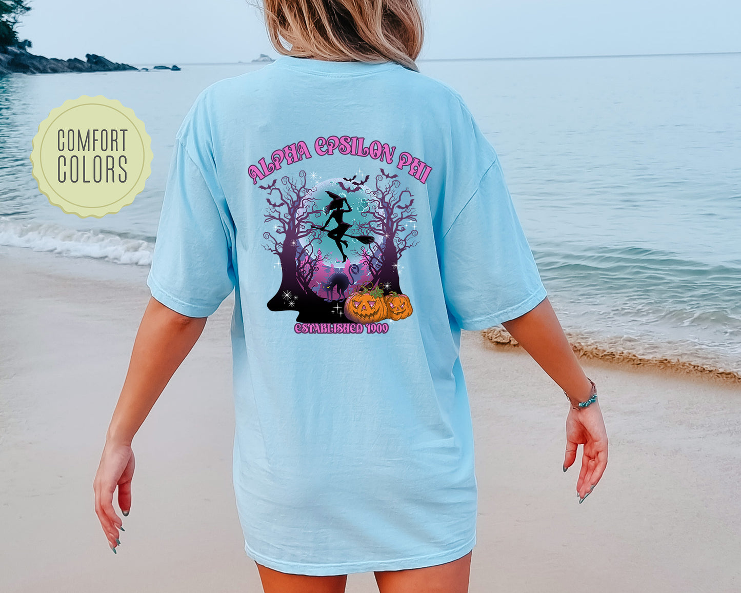 Alpha Epsilon Phi Halloween Witch Comfort Colors Sorority T-shirt _ 36228g